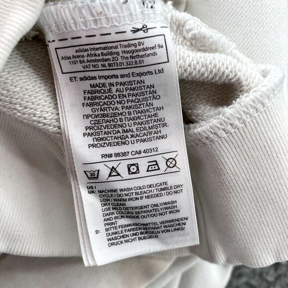 Adidas Essentials Sweater Men's XL White Green Big Spell Out Logo Crewneck Sport - Picture 10 of 10